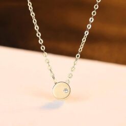 14k Gold Coin Pendant Necklace with White Diamond for Women 2