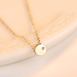 14k Gold Coin Pendant Necklace with White Diamond for Women 3