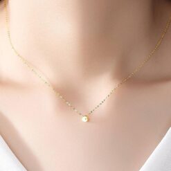 14k Gold Coin Pendant Necklace with White Diamond for Women 5