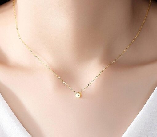 14k Gold Coin Pendant Necklace with White Diamond for Women 5