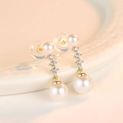 5 6mm Round Fresh Water Pearl 14K Gold Earrings for Elegant Women 10