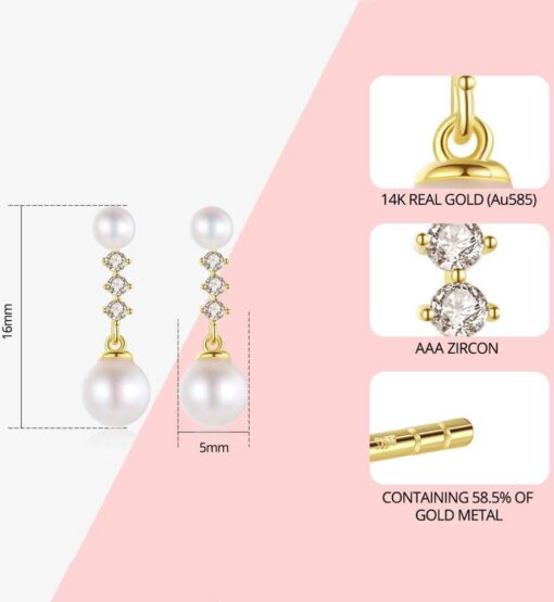 5 6mm Round Fresh Water Pearl 14K Gold Earrings for Elegant Women 7