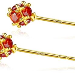 Ball Shape 14K Solid Gold Earrings with Red and White CZ 5