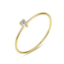 Classical Single White Stone 14K Gold Ring