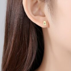 Cross 14K Solid Yellow Gold Stud Earrings Jewellery 1