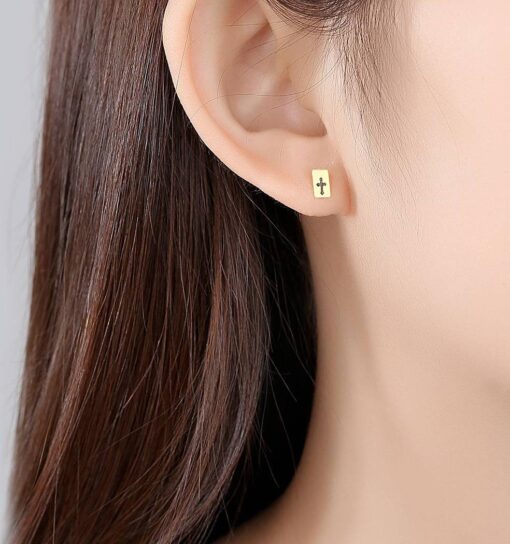 Cross 14K Solid Yellow Gold Stud Earrings Jewellery 1