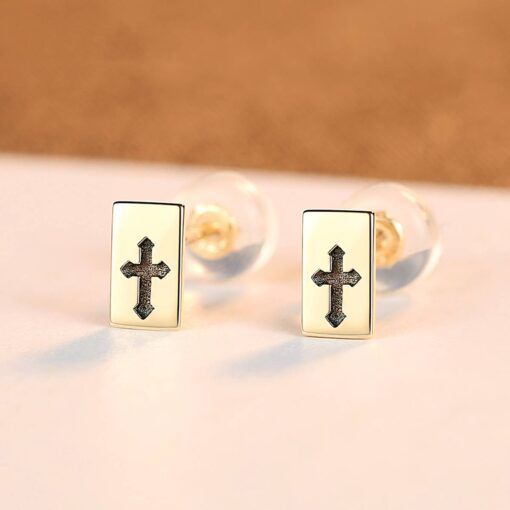 Cross 14K Solid Yellow Gold Stud Earrings Jewellery 2