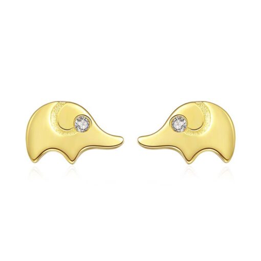 Cute Elephant 14K Solid Yellow Gold Filled Earrings