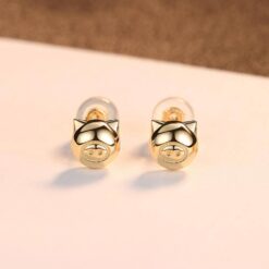 Cute Lovely Pig Stud Earrings 14K Solid Gold 3