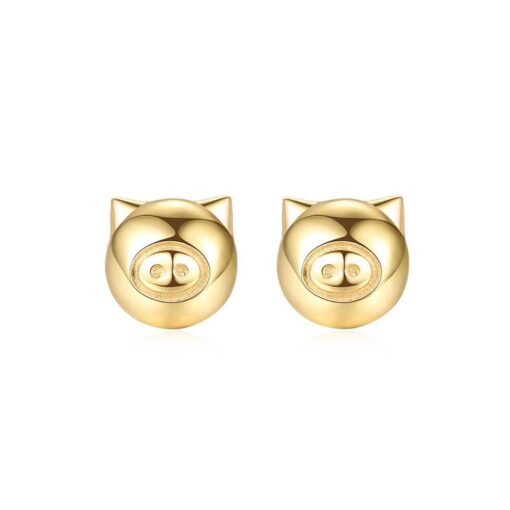 Cute Lovely Pig Stud Earrings 14K Solid Gold