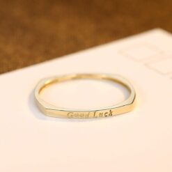 Emerald Wedding Jewelry GOOD LUCK Letter 14k Solid Gold Ring 2