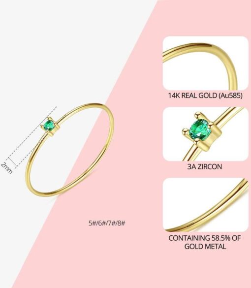 Fancy Pure 14K Gold Simple Design Ring with Green CZ Stone 1