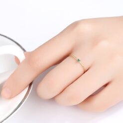 Fancy Pure 14K Gold Simple Design Ring with Green CZ Stone 2