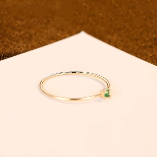 Fancy Pure 14K Gold Simple Design Ring with Green CZ Stone 5