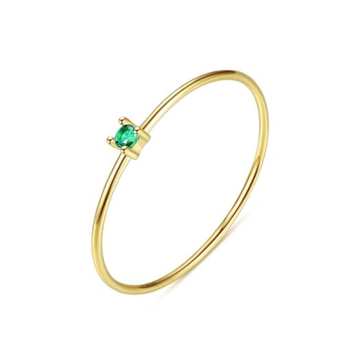 Fancy Pure 14K Gold Simple Design Ring with Green CZ Stone