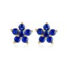 Flower 14K Gold Stud Earrings with Sapphire Round Stone