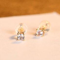 Geometric Shaped 14K Gold Zircon Luxury Stud Earrings 4