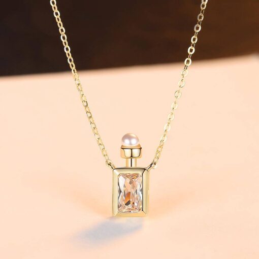 Gold 14k Perfume Bottle Necklace Inlaid Zircon Pendant Chain 3