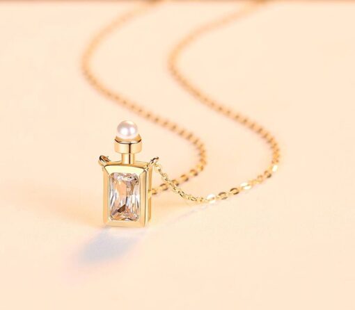 Gold 14k Perfume Bottle Necklace Inlaid Zircon Pendant Chain 4