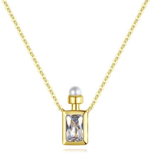 Gold 14k Perfume Bottle Necklace Inlaid Zircon Pendant Chain