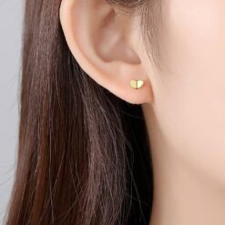 Gold Heart Earrings Korean Style 14K Solid Gold Jewelry 1