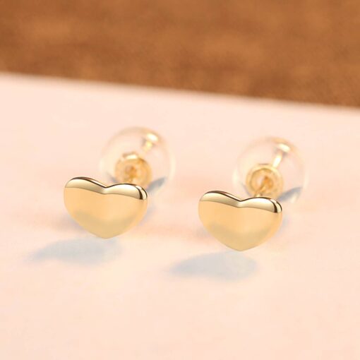 Gold Heart Earrings Korean Style 14K Solid Gold Jewelry 2
