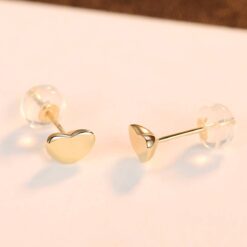 Gold Heart Earrings Korean Style 14K Solid Gold Jewelry 3