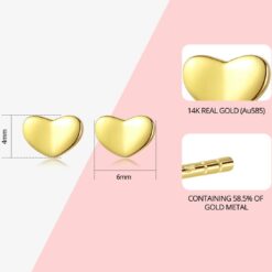 Gold Heart Earrings Korean Style 14K Solid Gold Jewelry 4