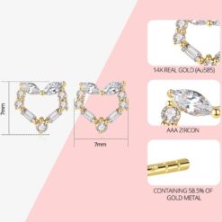 Heart Shape 14K Gold Clear CZ Stud Earrings for Wedding 1