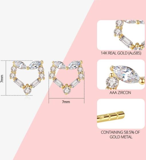 Heart Shape 14K Gold Clear CZ Stud Earrings for Wedding 1