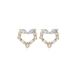Heart Shape 14K Gold Clear CZ Stud Earrings for Wedding