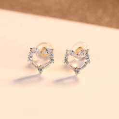 Heart Shape 14K Gold Clear CZ Stud Earrings for Wedding 3