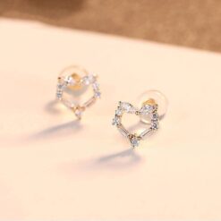 Heart Shape 14K Gold Clear CZ Stud Earrings for Wedding 4