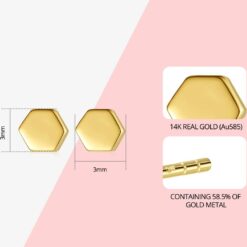 Honeycomb Geometric 14K Gold Women Stud Earrings 2