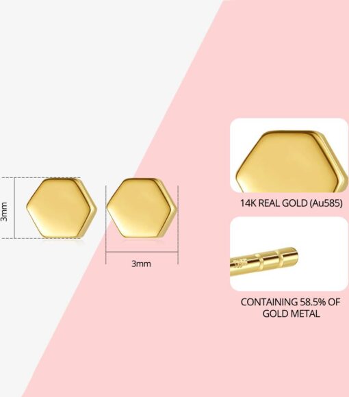 Honeycomb Geometric 14K Gold Women Stud Earrings 2