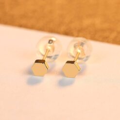 Honeycomb Geometric 14K Gold Women Stud Earrings 3