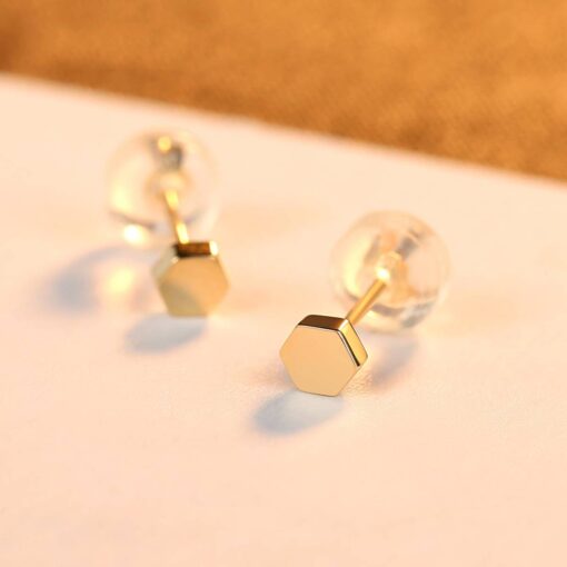 Honeycomb Geometric 14K Gold Women Stud Earrings 4
