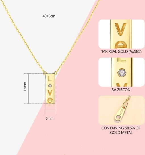I Love You Pendant 14K Gold Chain Necklace for Women 1