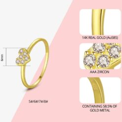 Love Ring with Tiny CZ Paved Heart Shape 14K Solid Gold 1