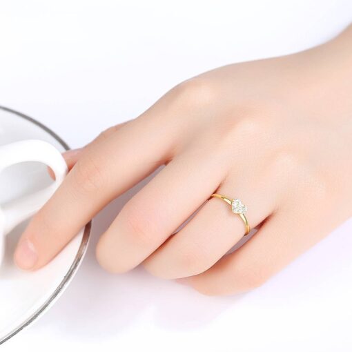 Love Ring with Tiny CZ Paved Heart Shape 14K Solid Gold 2