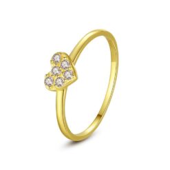 Love Ring with Tiny CZ Paved Heart Shape 14K Solid Gold