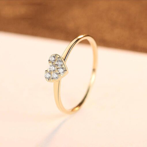 Love Ring with Tiny CZ Paved Heart Shape 14K Solid Gold 3