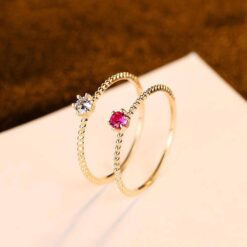 Luxurious 14K Solid Gold Ring with Red White Cubic Zircon for Wedding 3