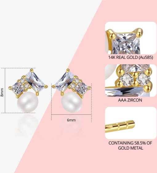 Round Fresh Water Pearl 14K Gold Stud Earrings Jewellery 1