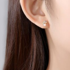 Round Fresh Water Pearl 14K Gold Stud Earrings Jewellery 2