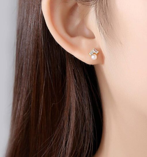 Round Fresh Water Pearl 14K Gold Stud Earrings Jewellery 2