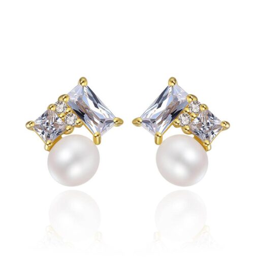 Round Fresh Water Pearl 14K Gold Stud Earrings Jewellery