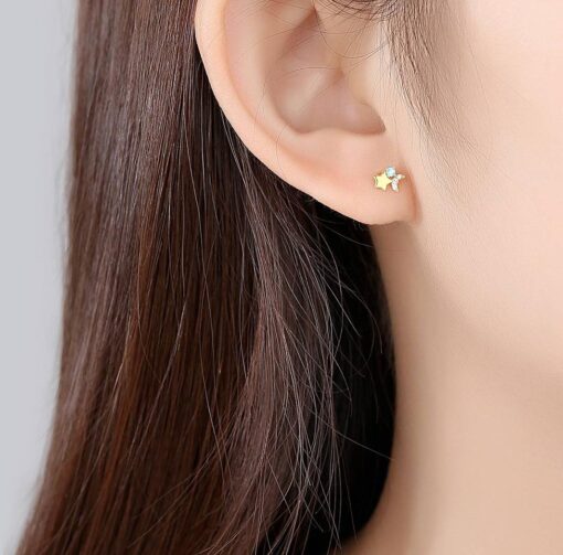 Sea Blue Cubic Zirconia Star Earrings for Girls 14K Solid Gold 2