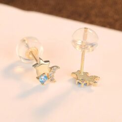 Sea Blue Cubic Zirconia Star Earrings for Girls 14K Solid Gold 5