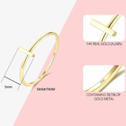 Simple Bar Design 14K Solid Yellow Gold Wedding Ring 1